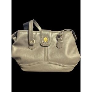 Vtg J.G. Hook Gray Faux Leather Shoulder Bag Purse Gold Tone Anchor Clasp 8284